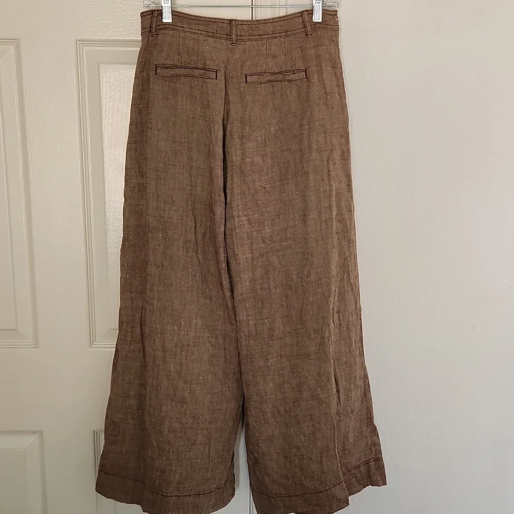 Anthropologie Linen Low-Rise Wide Leg Pants Tan Beige Waist 29 - Picture 13 of 15